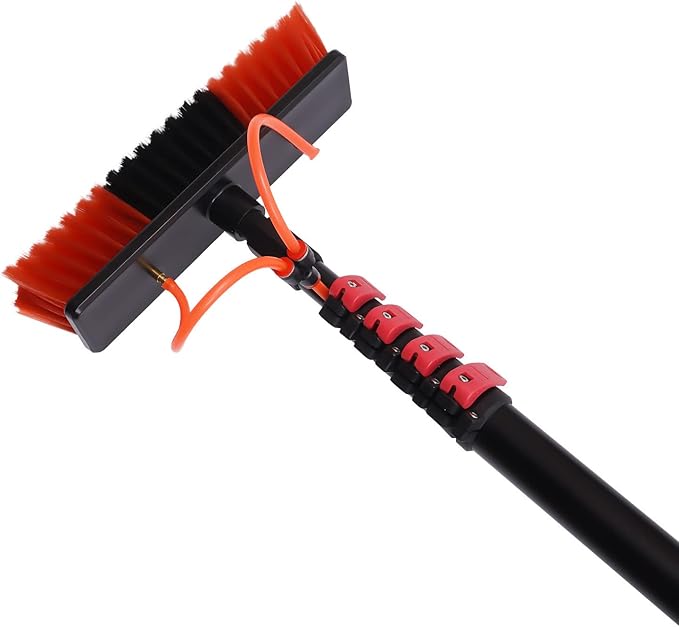 Water Fed Pole Kit, 24 Feet Reach Solar Panel Cleaning Brush & Pole Kit, Water Fed Cleaning System, Outdoor Window Cleaner, with Squeegee