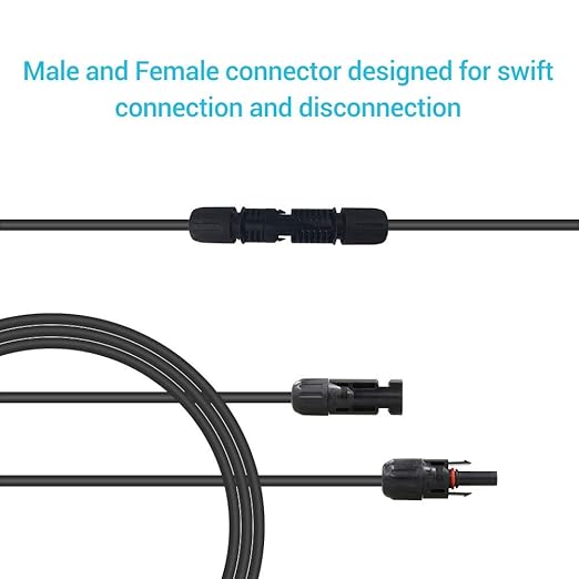 Renogy 10Ft 10AWG Male and Female Connectors Solar Extension Cable, 10FT-10AWG, Black