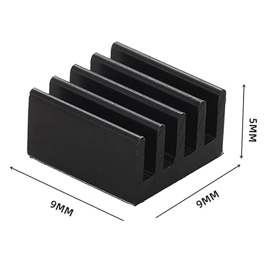 20PCS Black Aluminum Heat Sink with Thermal Conductive Adhesive Tape, 9×9×5mm Heatsink Cooler for Cooling VRM GPU Stepper Driver MOSFET VRam Regulators