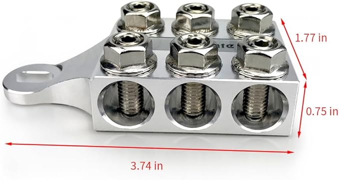 Vgate 12-Way Post Terminal Distribution Block Bus Bar, 8AWG up to 4/0(XL) AWG Gauge, for Lithium or AGM Lead Acid Battery with Bolt Down Ends or Threaded Studs, M6 or 1/4”-20