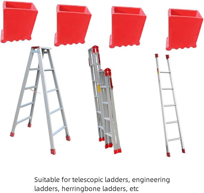 4Pcs Ladder Non Slip Feet Covers, Rubber Steep Ladder Foot Pads, Ladder Foot Covers Ladder Cap for Replacement Extension Ladder Parts Accessories，Red