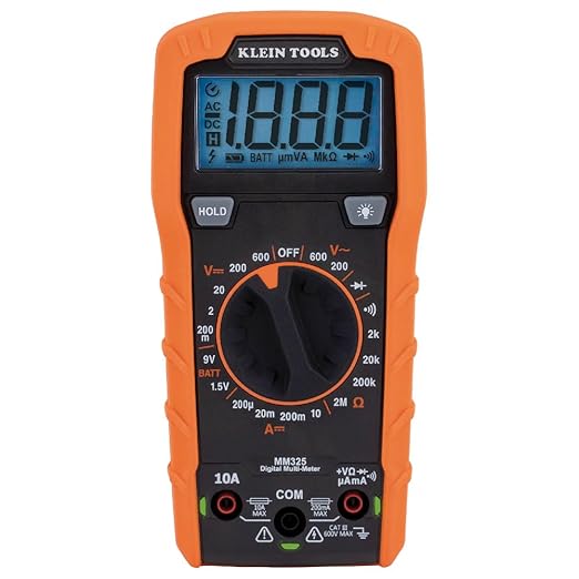Klein Tools MM325 Multimeter, Digital Manual-Ranging 600V AC/DC Voltage Tester, Tests Batteries, Current, Resistance, Diodes, and Continuity