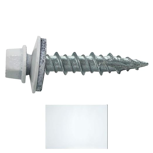 Metal Roofing Screws: (250) 10 x 1 Brite White Hex Head Sheet Metal Roof Screw. Self Starting Metal to Wood siding Screws. EPDM Washer. Colored Head
