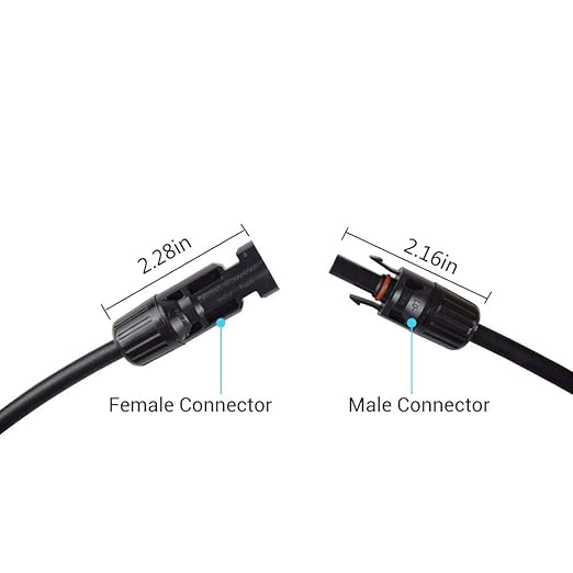 Renogy 20Ft 12AWG Solar Extension Cable with Male and Female Connectors 20FT-12AWG, 1 Piece, Black