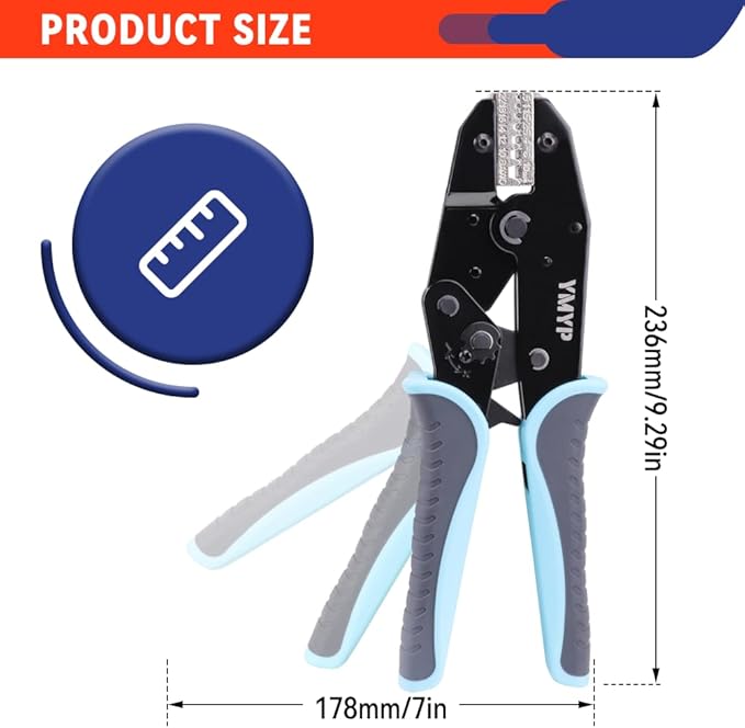 Crimping Tool for Sleeves Ferrule Terminals & Pin Cord Ends - Ratcheting Wire Crimper - AWG 22-8 (0.5-10mm²) - Electrical Crimping Tool