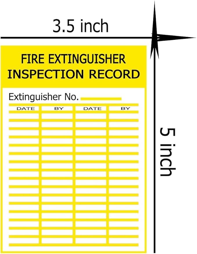 200 Pcs FIRE Extinguisher Inspection Record Signs Labels Safety Stickers, 3.5X 5 Inch Adhesive Yellow General Monthly Inspection Tags Labels Indoor Outdoor Fire Extinguishers