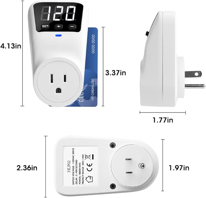 Smart Surge Protector Voltage Stabilizer Fireproof UL94V-1 Wall Mount Surge Protector Outlet for Refrigerator, TV & Heavy-Duty Appliances w/Real-Time Monitoring & Custom Voltage 80V-140V
