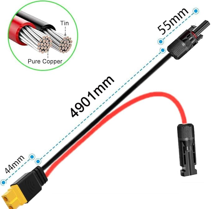 16.4FT Solar to XT60 Charge Extension Cable,12AWG Solar Connector to XT60 Adapter Extension Cable for Solar Panel to Battery RV Portable Power Station Solar Generator(5M)