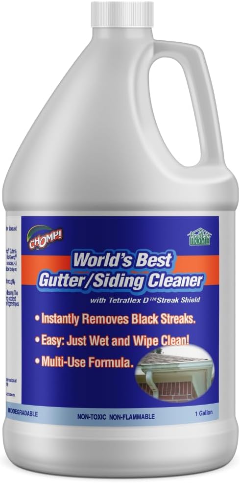 CHOMP! World’s Best Gutter Cleaner: Ultimate Gutter Cleaning Solution for All Types of Rain Gutters, Siding and Metal Trim - Instantly Clean Black Streaks, Filth, Dirt and More - 1 Gallon
