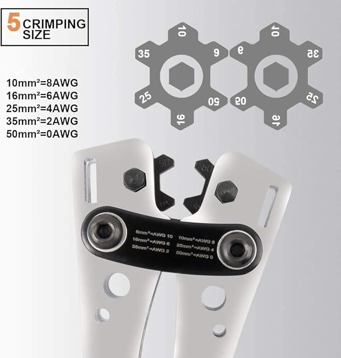 Sanuke Battery Cable Lug Crimping Tool for AWG 8 6 4 2 1/0 Heavy Duty Copper Wire Lugs, Electrical Wire Crimper