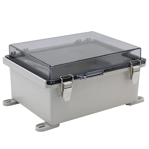 MAKERELE Small Waterproof Electrical Junction Box Clear ABS Plastic Dustproof Boxes Hinged Shell Outdoor Universal Project Enclosure with Clear Cover 8.6×6.7×4.3 inch (220×170×110mm)
