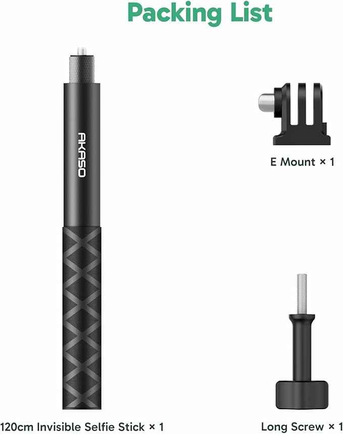 AKASO 47.2"/120cm Invisible Selfie Stick - Aluminum Alloy Invisible Pole for Insta360 X5/4/3, DJI Osmo 360, GoPro Hero 13/12/11, AKASO 360/EK7000/EK7000 Pro, Brave 4/4 Pro, Brave 7/7 LE Action Camera