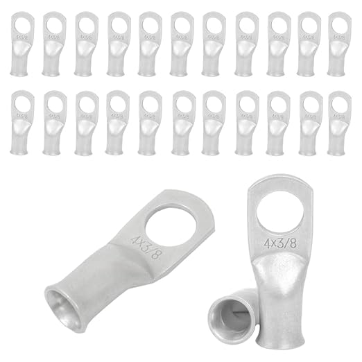 25pcs 4 AWG 3/8" Stud Tinned Copper Ring Terminals Battery Cable Ends Wire Lugs 4 Gauge Battery Cable Lugs Heavy Duty Cable Lugs Bare Copper Eyelets Tubular Ring Terminal Connectors
