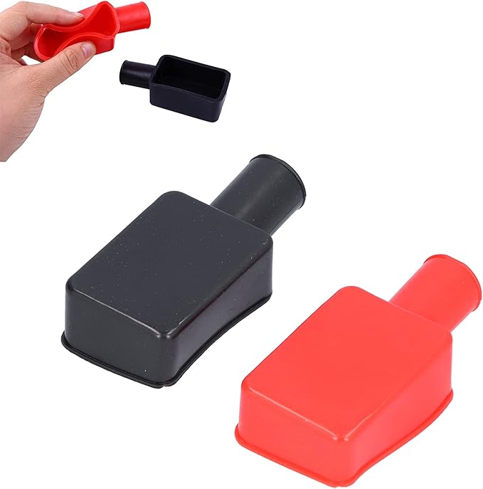 2Pcs Battery Terminal Protector, Universal Battery Terminal Cover, Rubber Battery Terminal Covers, Positive Negative Battery Post Cover Cap for Car Motorcycle Truck Boat