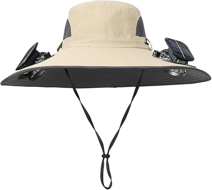 Men Women Wide Brim Sun Hats with 2 Solar Fan Waterproof Breathable Bucket Hat Outdoor Fishing Hat for Hiking Camping