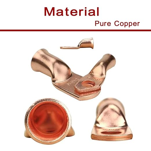 25pcs 1/0 AWG 5/16" Stud Copper Ring Terminals Battery Cable Ends Wire Lugs 1/0 Gauge Heavy Duty Cable Lugs Bare Copper Eyelets Tubular Ring Terminal Connectors