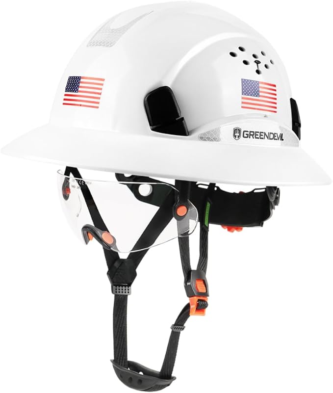 Full Brim Hard Hat Vented Construction Safety Helmet OSHA Approved Cascos De Construccion Work Hardhats with Cooling Towel for Men&Women 6 Point Adjustable Ratchet Suspension