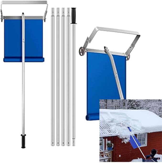 MUHM Tarp, Snow Roof Rake, 30FT Adjustable Aluminum Roof Snow Removal Tool, 420D Oxford Cloth, Sturdy Cutting Frame, Anti-Slip Handle