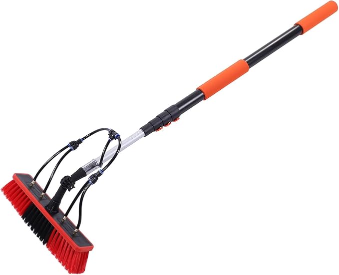 Solar Panel Brush Kit, 12ft Extendable Telescoping Pole with & 180° Adapter, Water Fed Window Cleaner Tool for Roof RV Gutter Boat Deck