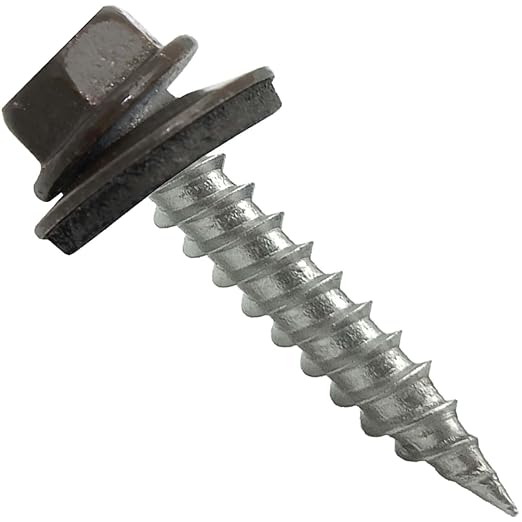 9 x 1 Antique Bronze Stainless Steel Metal Roofing Screws - Hex Washer Head - Self-Piercing (SP) tip Metal to Wood siding Screws - EPDM Washer. 12 X 250 Bags - 3,000 Screws