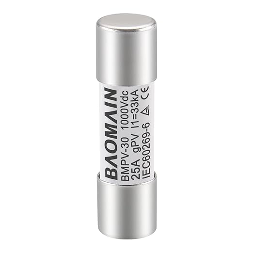 Baomain 10-Pack gPV Solar PV Fuse 25A 1000V DC, 10x38mm, 33kA Breaking Capacity, CE Listed for Photovoltaic Systems, Combiner Boxes (25 Amp.)