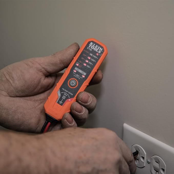 Klein Tools ET40 Digital AC/DC Voltage Tester, 12-240V AC, 1.5-24V DC, LED Illumination, DC Polarity, Auto Off, CAT III 250V-Class 2- Double Insulation, IP41 Dust and Water Resistant