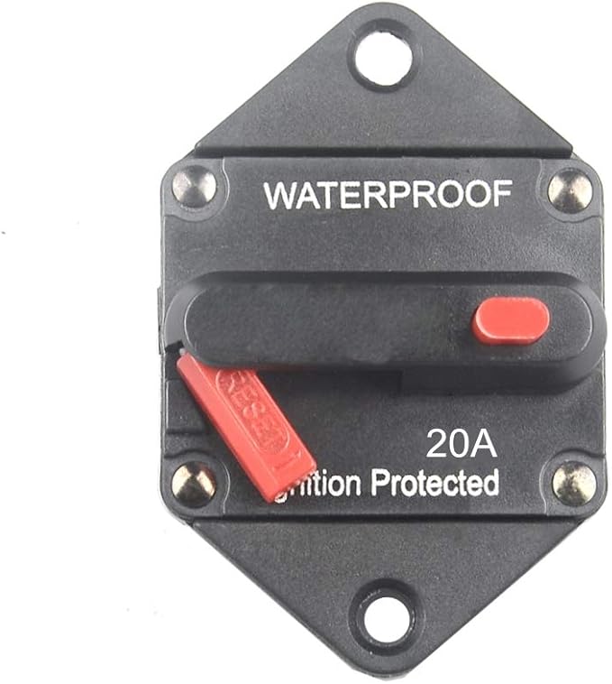 Hi-Amp 20Amp Circuit Breaker 12V-32V DC Waterproof, 10-300A Fuse Inverter with Manual Reset Button for Auto Truck RV Marine, Panel Mount (20A)