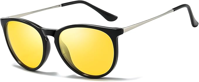 TJUTR Night Vision Driving Glasses for Men & Women, Polarized Anti Glare Yellow Lens Glasses for Night Time Safety TN2582N