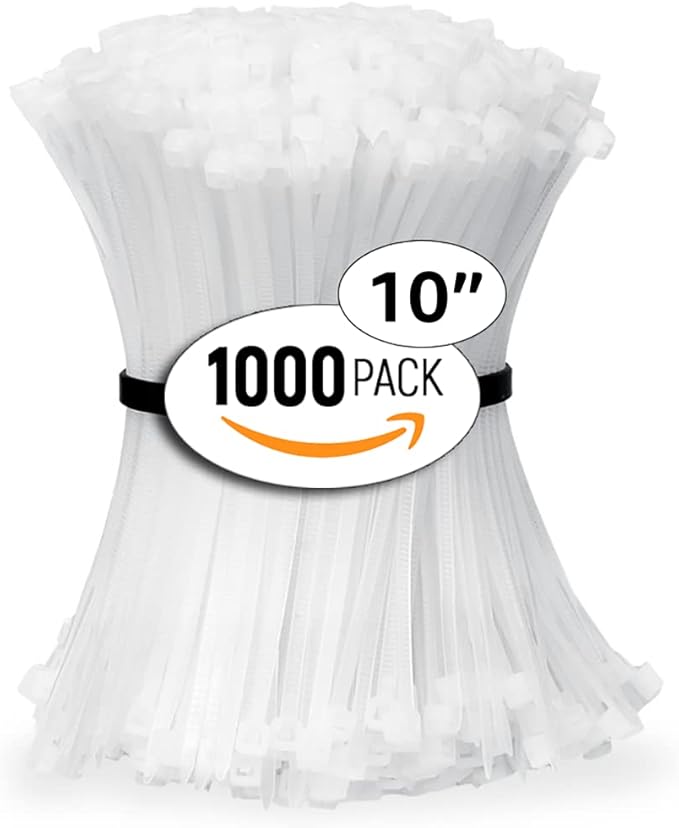 ALBO Zip Ties White 10 Inch 1000 Pack 50 lb, Long Plastic Cable Ties Thick 0.19 Inch Tie Wraps Heavy Duty UV Resistant Nylon Wire Ties for Indoor and Outdoor