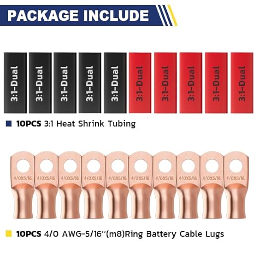 haisstronica 10pcs 4/0 AWG - 5/16"(M8) Battery Cable Lugs, Heavy Duty Wire Lugs with 10pcs 3:1 Adhesive Heat Shrink Tubing, 0000 Gauge Wire Lugs, Battery Terminal Connector, Battery Cable Ends