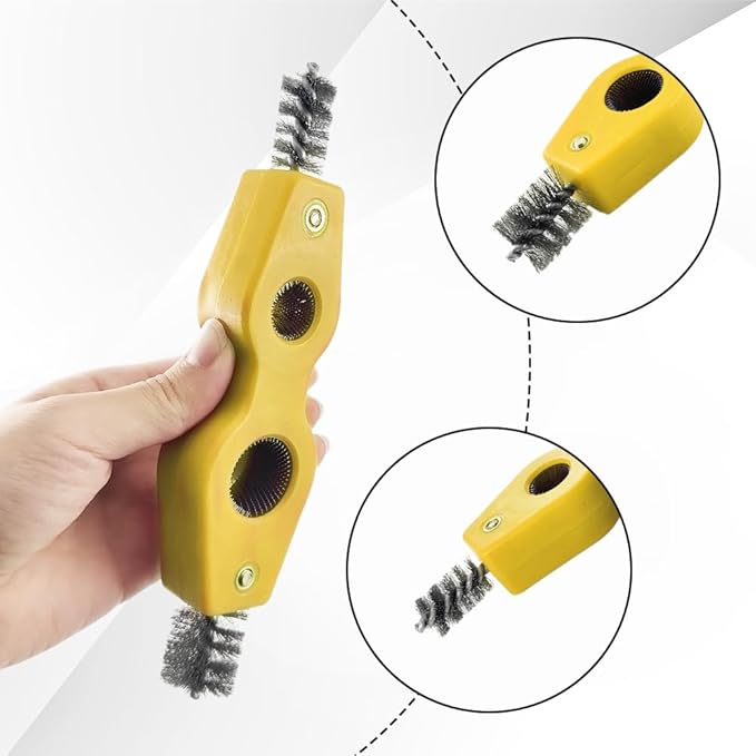 4 in 1 Car Battery Cleaning Brush, Battery Terminal Brush, Anti-Rust Auto Battery Cleaner with Steel Wire, Car Accessories Vehicle Machine Parts Cleaning Tools Fit for Auto Marine (Yellow)