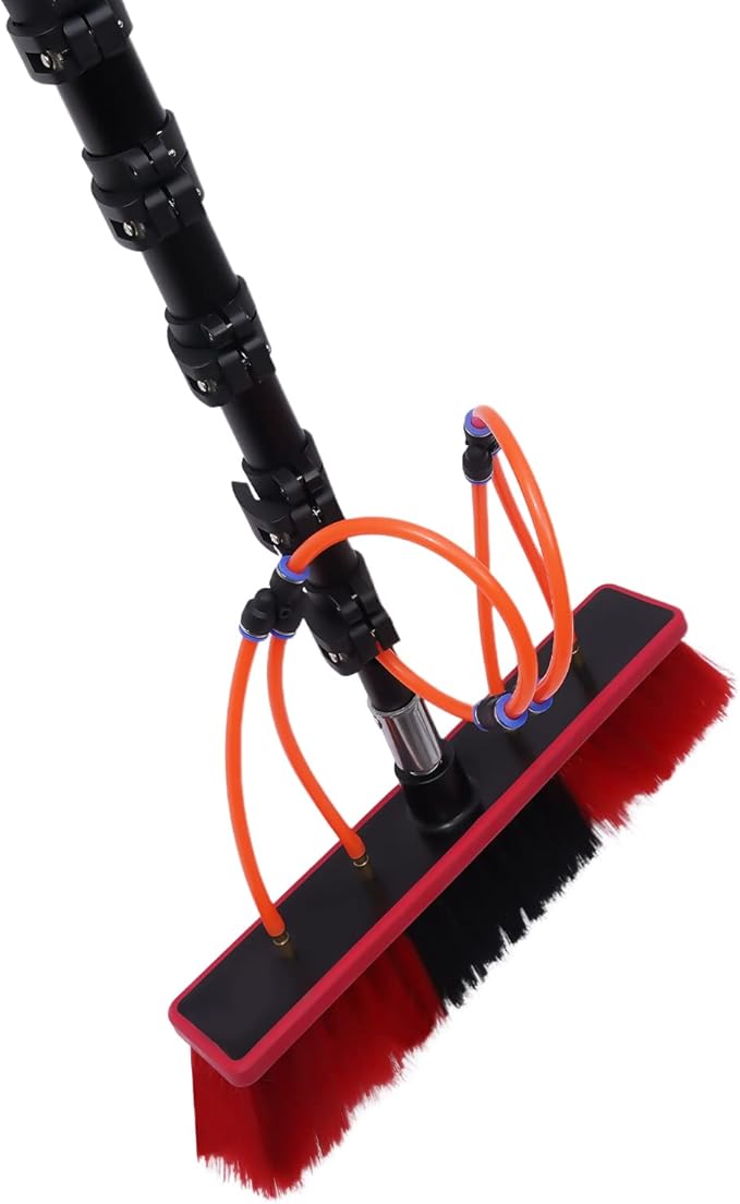 Water Fed Pole Kit 24FT Length Water Fed Brush 210°Adjustable with 4 Water Outlet Window Cleaner Window Washing Kit Solar Panel Cleaner Outdoor Car Cleaner Roof Cleaning and Washing Tool for Window