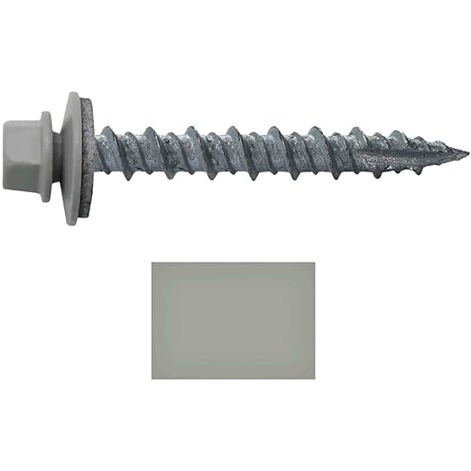 Metal ROOFING SCREWS: (250) 10 x 1-1/2" ABC Gray Hex Head Sheet Metal Roof Screw. Self starting metal to wood siding screws. EPDM washer. Colored head