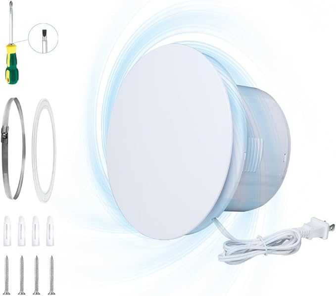 WiseWater Bathroom Round Exhaust Fan, 110V ac 140CFM 6'' Duct 8.3" Panel ABS Vent Fan Wall-mounted Extractor Fan with Accessories for Bathroom, Laundry Room, Office