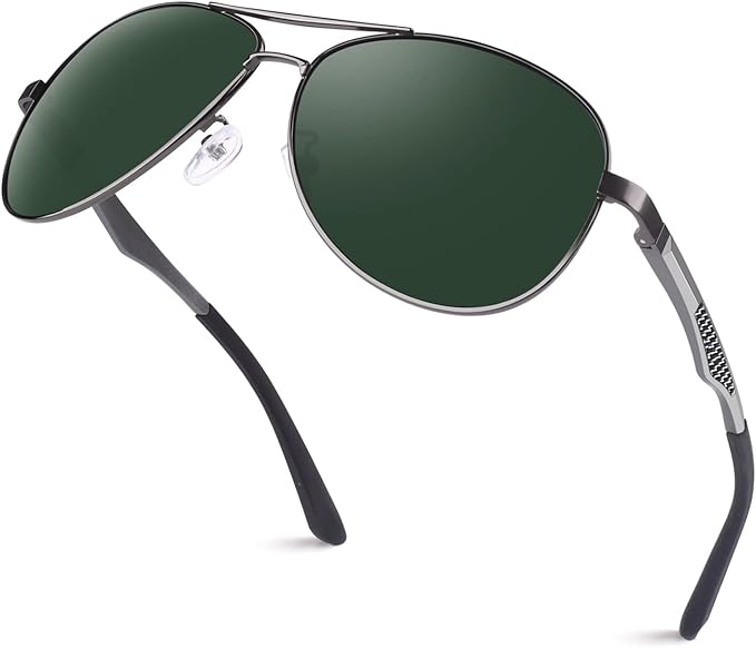 GQUEEN Classic Military Style Pilot Polarized Sunglasses Spring Hinges Al-Mg for mens womens MOS1