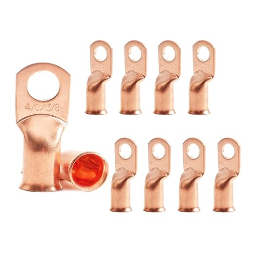 10pcs 4/0 AWG 3/8" Stud Copper Ring Terminals Battery Cable Ends Wire Lugs 4/0 Gauge Battery Cable Lugs Heavy Duty Cable Lugs Bare Copper Eyelets Tubular Ring Terminal Connectors