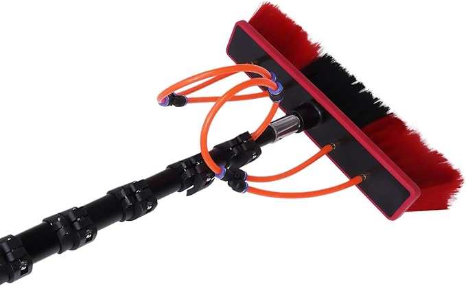 24 FT Water Fed Pole Kit Solar Panel Cleaning Brush, Water Fed Cleaning System w/ 27ft Hose, Outdoor Window Cleaner Solar Panel Cleaning and Washing Tool for Window Glass Solar Panel