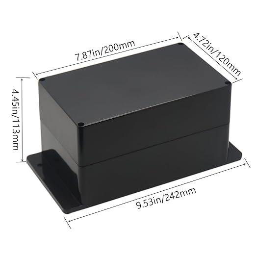 Junction Box IP65 Waterproof ABS Plastic Electrical Project Case Power Junction Boxes, Project Box with Fixed Ear Black 7.87x4.72x4.45 inch (200 x 120 x113 mm)