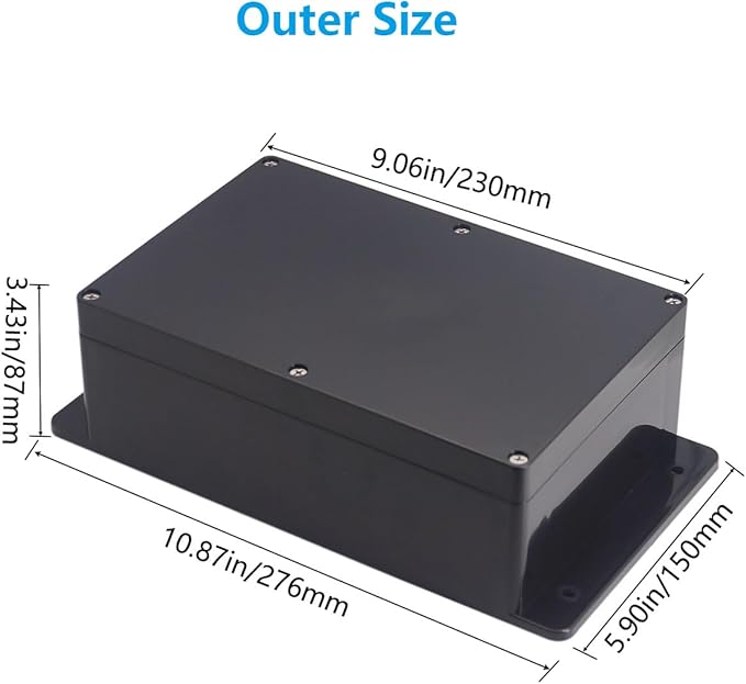 Project Box ABS Black Electrical Boxes IP67 Outdoor Waterproof Junction Box Electronic with Mounting Ears Includes Cable Glands for DIY Project 9.1 x 5.9 x 3.4 inch (230x150x87mm)
