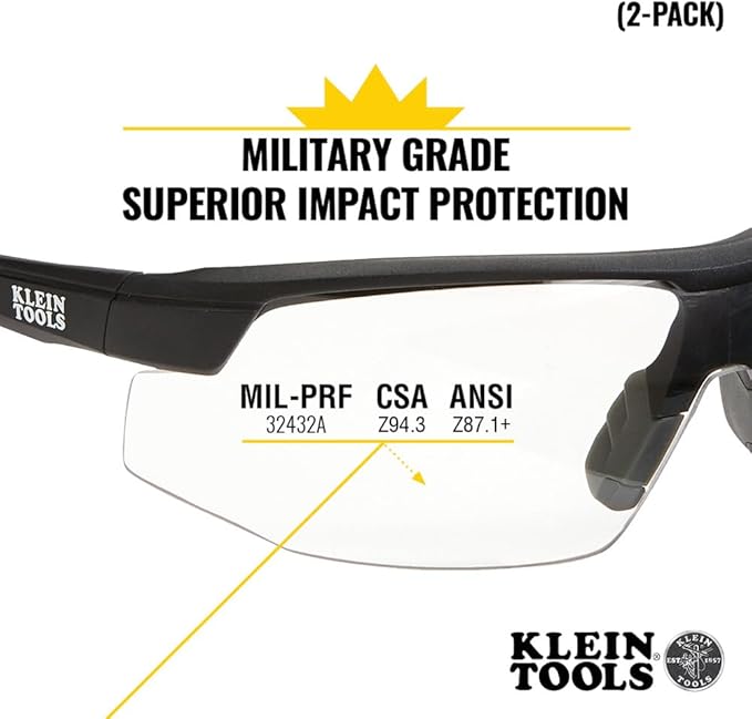 KLEIN TOOLS 60171 Safety Glasses, PPE Protective Eyewear with Semi Frame, Scratch Resistant and Anti-Fog, Clear Lens, 2-Pack