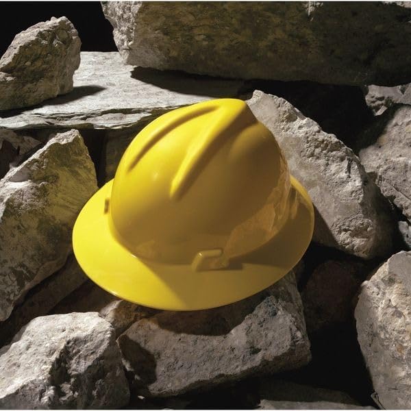 MSA V-Gard Full-Brim Hard Hat with Suspension - Polyethylene Shell, Superior Impact Protection and Self Adjusting Crown Straps - Standard Size Hard Hat