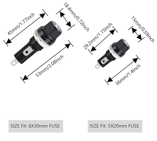 20Pcs Black Fuse Holder with Screw Cap for Fuse Insert, Panel Mounted, AC 250V 10A/125V 15A, for Solar Panel, Solar Controller, Boat Fuse Panel, Radio, Auto Stereo, Relay (6x30mm)