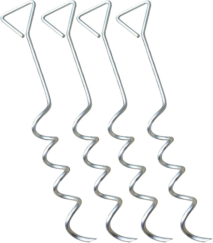 Mytee Products 4 Pack Hay Tarp Spiral Anchor Pins 16" to Secure Hay Covers | Corkscrew Shape Trampoline Anchor, Tent Hold Downs, Galvanized Steel Ground Tie Down Stakes