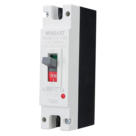 Wengart 160 Amp DC MCCB Circuit Breaker, 250V 1-Pole Molded Case Breaker for Solar PV, Battery Storage & Heavy-Duty Winch, High-Interrupting Capacity DC Protector, WGM1PV-250