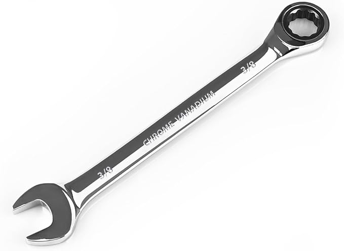 Egofine 3/8 inch Ratcheting Combination Wrench SAE, Industrial Grade Gear Spanner with 12-Point Design, 72-Tooth Ratchet, Chrome Vanadium Steel