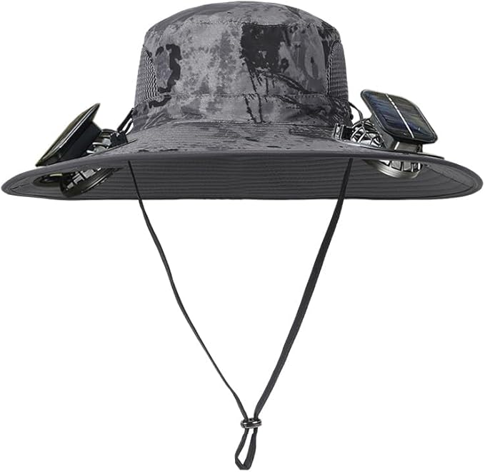 Solar Fan Hat Rechargeable 2Detachable Solar Fans,Water-Repellent Wide Brim Bucket Hat, Outdoor Camping Hiking Golf Sun Hat