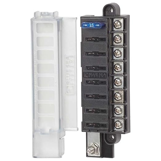 Blue Sea Systems 5046 ST Blade Fuse Block Compact 8-Circuit with Cover, 100 Amps
