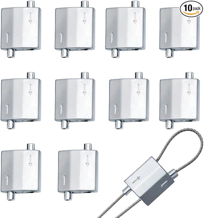 10 Pcs Upgrade Wire Rope Cable Clips, Wire Clips for christmas light clips for outside, outdoor cable clips, stainless steel wire, outdoor light clips, rope light clips, silver (1- 1.5 mm wire holes)