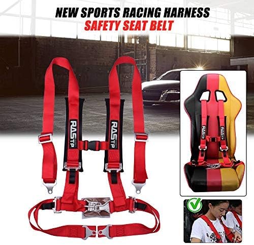RASTP 4 Point Safety Harness Set with Ultra Comfort Heavy Duty Shoulder Pads,(Pack of 1) (Red)