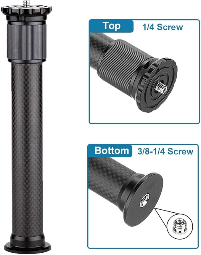 Carbon Fiber Tripod Extension Two-Section Rod Central Column Extender Tube for Photo Studio Monopod DSLR Camera Microphone Stand